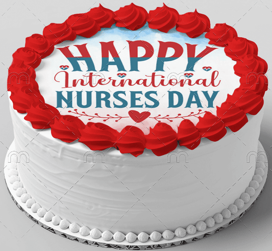 9.5" Round Pre-Cut Happy Nurses Day Edible Image Cake Topper, by Tnct. (1 Count)