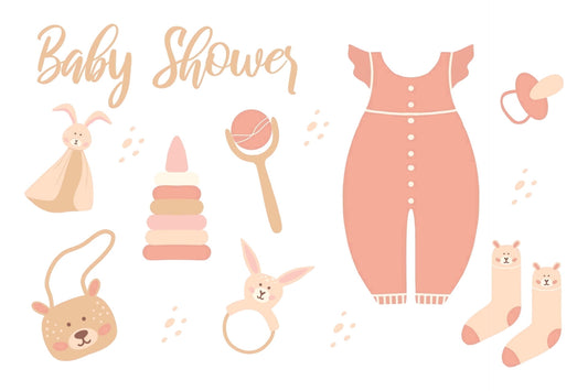 Peach & Tan Baby Shower with Pacifiers, Bears & Rabbits Edible Icing Image Cake Topper, by Tnct.