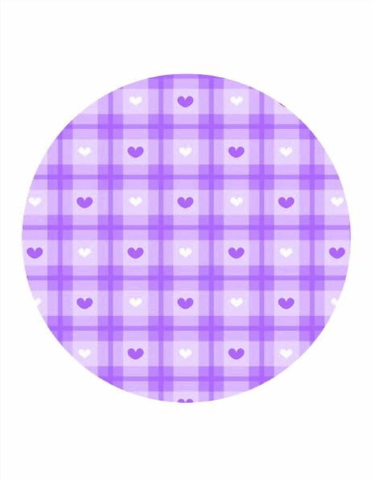 Purple & White Hearts with Plaid Pattern Edible Icing Image Cake Topper, by Tnct.