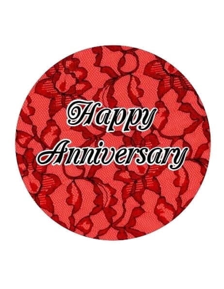 Red Lace Design Happy Anniversary Edible Icing Image Cake Topper, by Tnct.