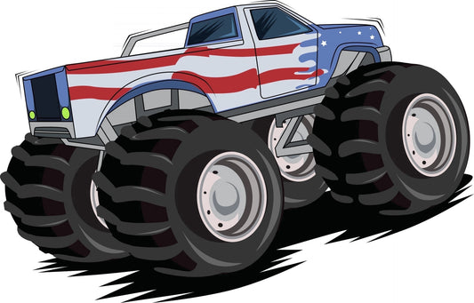 Red, White & Blue Lifted Monster Truck Theme Birthday Edible Icing Image Cake Topper, by Tnct.