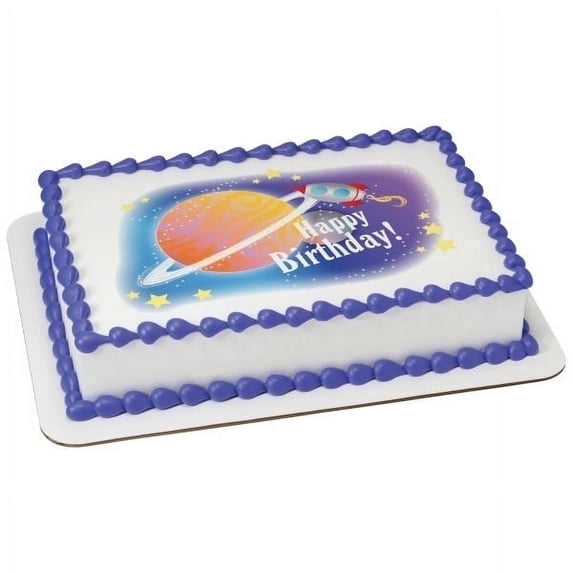 Space Happy Birthday Edible Icing Image Cake Topper, by Tnct.
