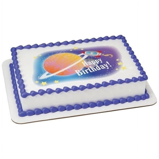 Space Happy Birthday Edible Icing Image Cake Topper, by Tnct.