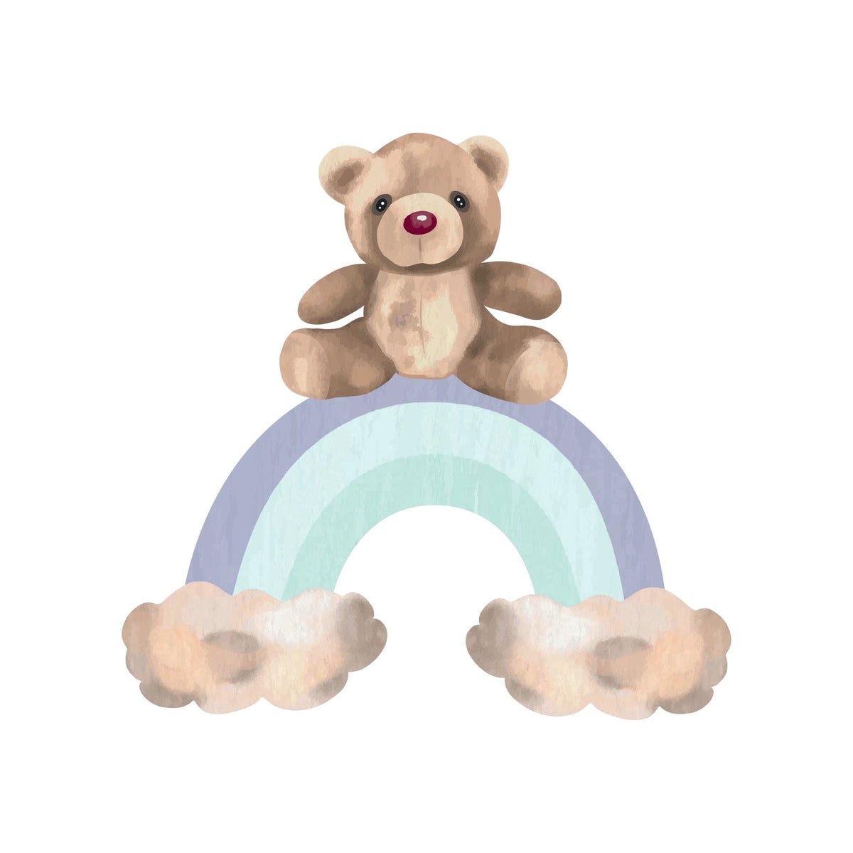 Watercolor Baby Teddy Bear Sitting on Rainbow Edible Icing Image Cake Topper, by Tnct.