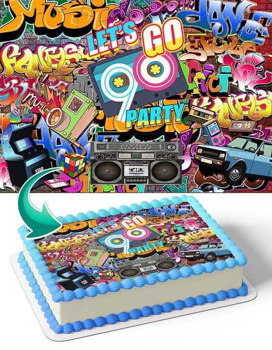 90s Party Graffiti 90s Themed Hip Hop Edible Image Icing Cake Topper for Quarter Sheet Cake, by TNCT