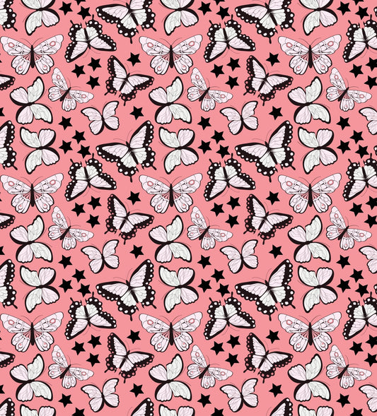Butterfly & Stars Pink, Black & White Pattern Edible Image Photo Cake Topper For Quarter Sheet Cake