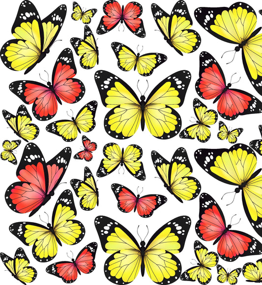 Realistic Red & Yellow Butterfly Pattern Edible Image Photo Cake Topper For Half Sheet Cake