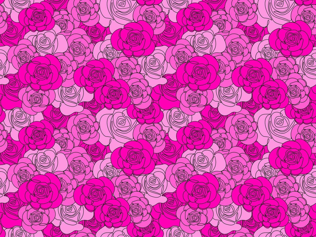 Hot Pink and Pale Pink Line Art Roses Pattern Edible Image Cake Border Strips, by Party Poppin Cake Toppin. (1 Count)