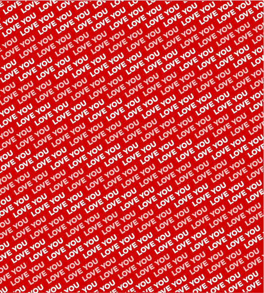 Love You Text Red, White & Pink Pattern On Edible Image Chocolate Transfer Sheet. Apply To Your Custom Chocolate Treats