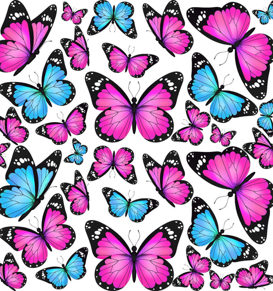 Realistic Pink & Blue Butterfly Pattern Edible Image Photo Cake Topper For Half Sheet Cake