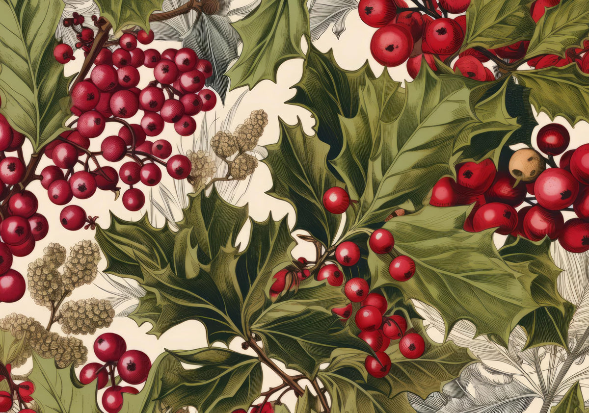 Holly with Berries Festive Christmas Pattern Edible Image Photo Cake Topper For Half Sheet Cake