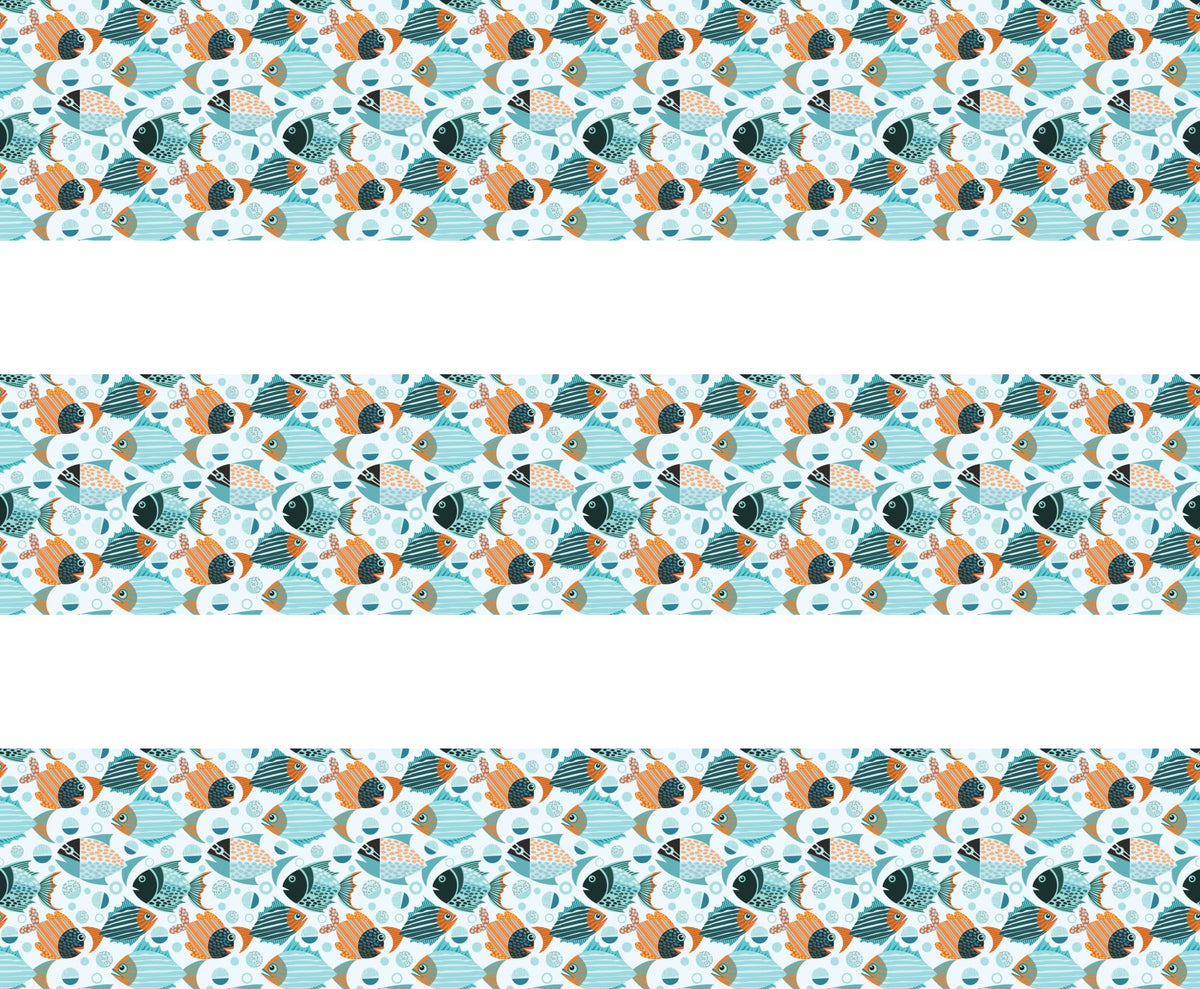 Teal and Orange Fish Pattern Edible Image Cake Border Strips, by Party Poppin Cake Toppin. (1 Count)