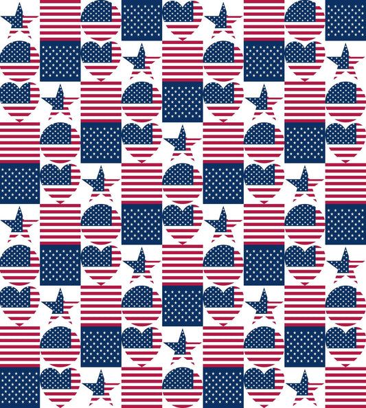 United States Flag with Hearts & Stars Checkered Pattern Edible Image Photo Cake Topper For Half Sheet Cake