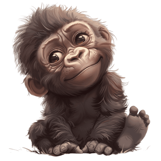 Adorable Baby Cartoon Gorilla with Curious Look Edible Icing Image Cake Topper, by TNCT