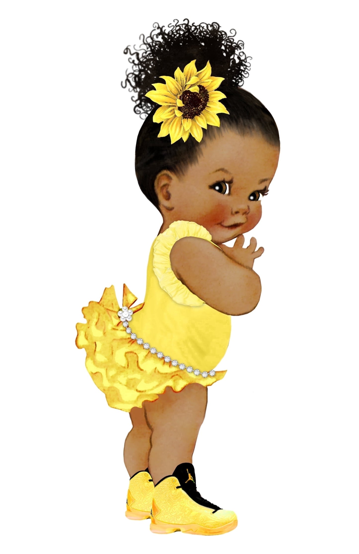 Afro Puff African American Yellow Sunflower Baby Girl Baby Shower Edible Cake Topper Image ABPID51460