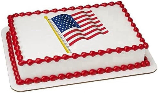 American USA Flag Edible Icing Image Cake Topper, by Tnct.