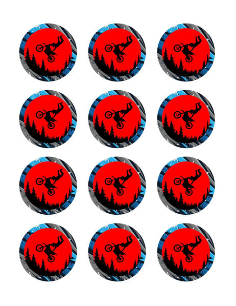 2" Pre-Cut Round Dirtbike/Motocross Rider Doing Handstand Driving Edible Image Cupake Toppers, by Tnct. (1 Count)