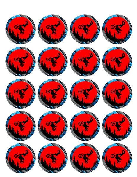 3" Pre-Cut Round Dirtbike/Motocross Rider Doing Handstand Driving Edible Image Cupake Toppers, by Tnct. (1 Count)