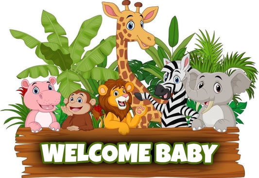 Baby Jungle Safari Animals Welcome Baby Edible Icing Image Cake Topper, by Tnct.