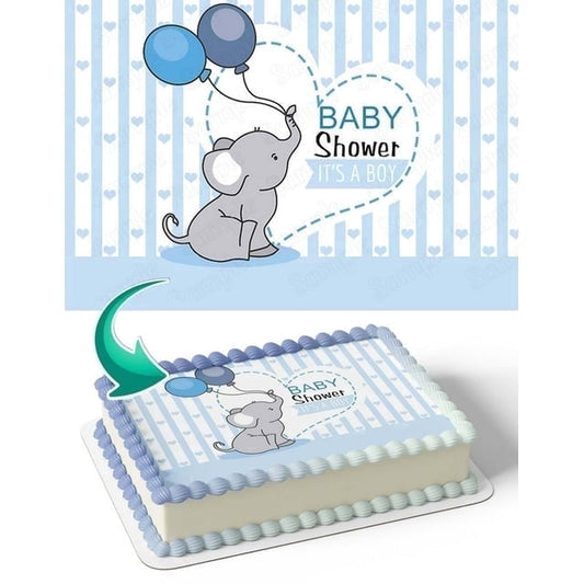 Baby Shower Boy Elephant it's a Boy Edible Icing Image Cake Topper, by Tnct.