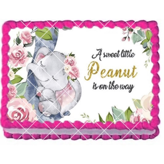 Baby Shower Sweet Peanut on the Way Edible Image Cake, Cupcake & Cookie Topper, by Tnct.