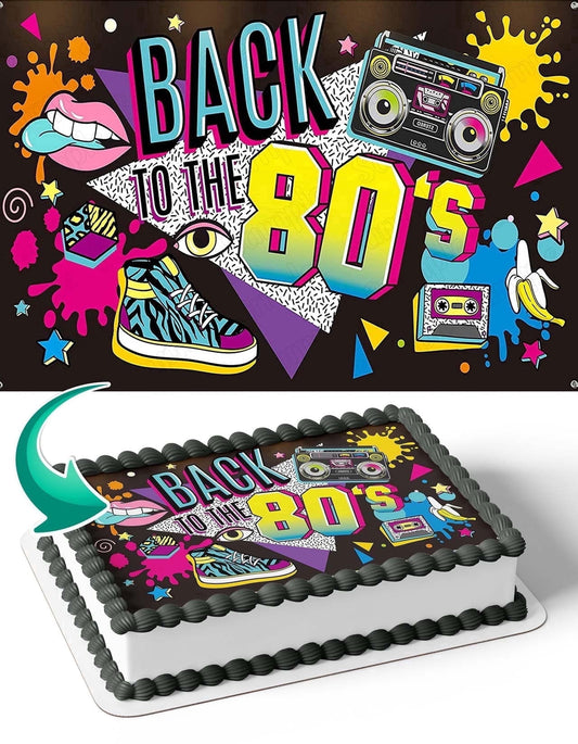 Back to 80s Edible Image Icing Cake Topper for Quarter Sheet Cake, by TNCT