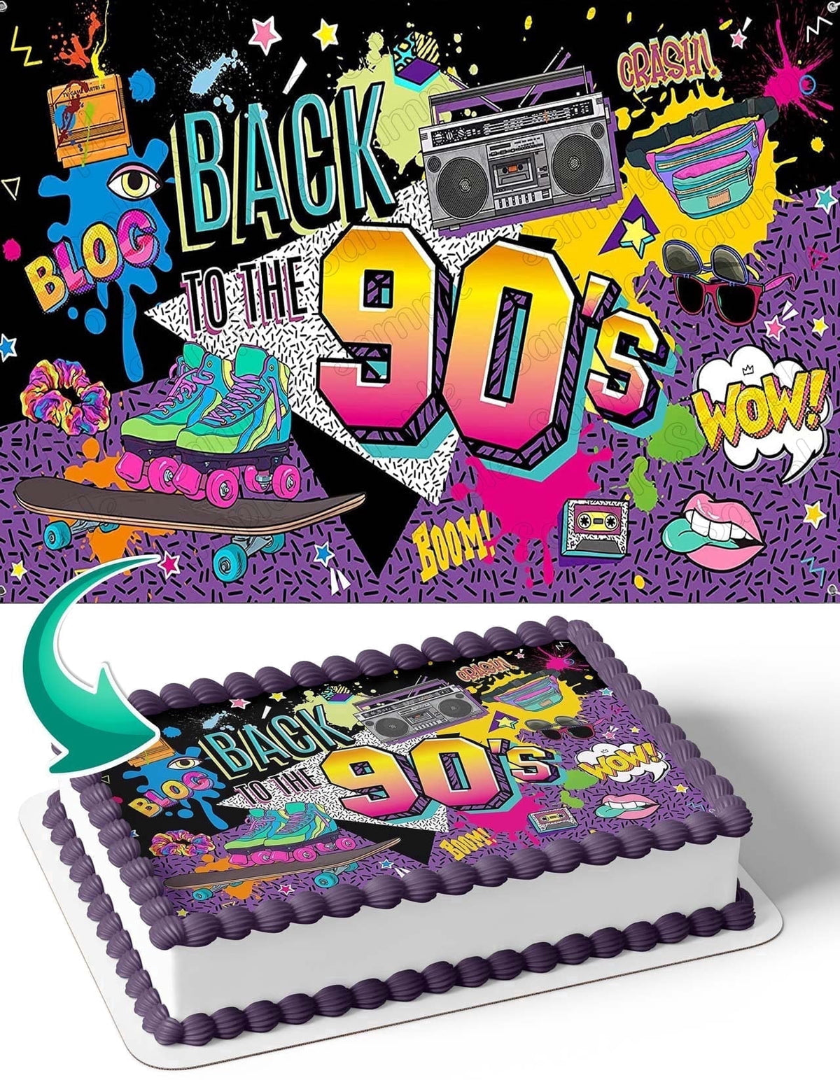 Back to 90s Hip Hop Rap Edible Image Icing Cake Topper for Quarter Sheet Cake, by TNCT