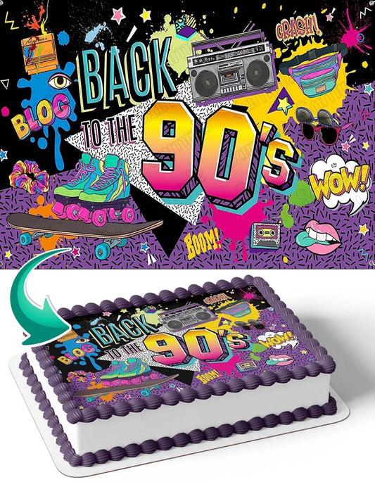 Back to 90s Hip Hop Rap Edible Image Icing Cake Topper for Quarter Sheet Cake, by TNCT