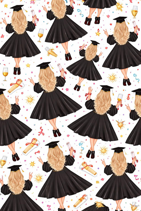 Back of Blonde Graduate Walking with Diploma Edible Image Cake Border Strips, by Tnct. (1 Count)