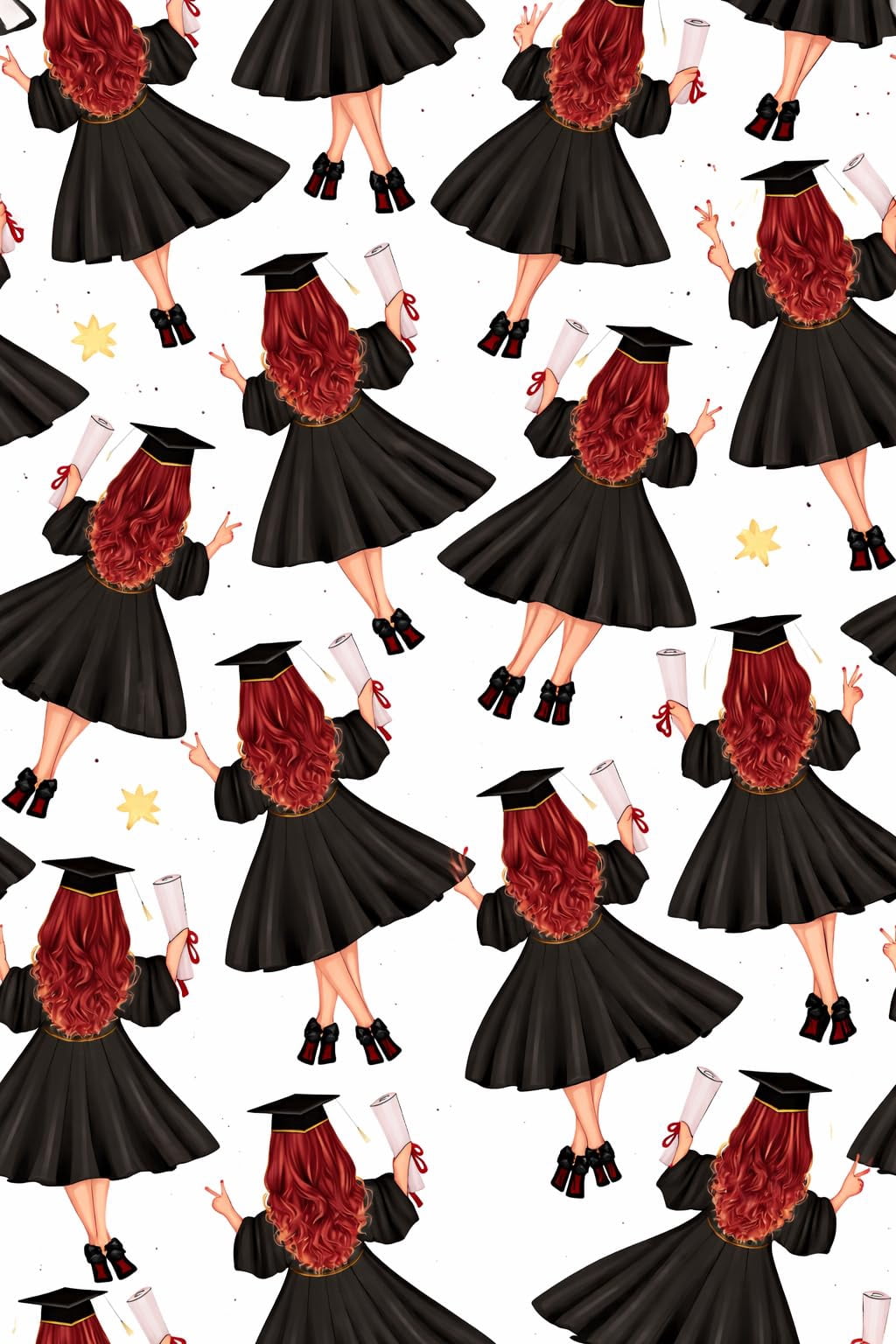 Back of Red Haired Woman in Cap & Gown Graduation Edible Image Cake Topper for Quarter Sheet Cake, by Tnct. (1 Count)
