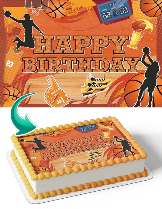 Basketball Court Fan Shoes Edible Image Icing Cake Topper for Quarter Sheet Cake, by TNCT
