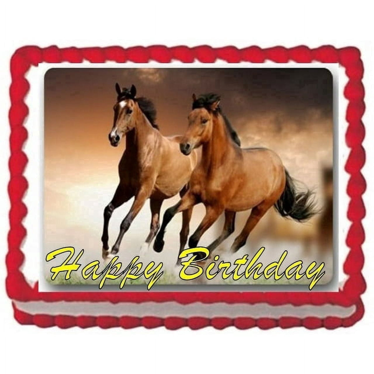 Beautiful Horses Happy Birthday Edible Icing Image Cake Topper, by Tnct.