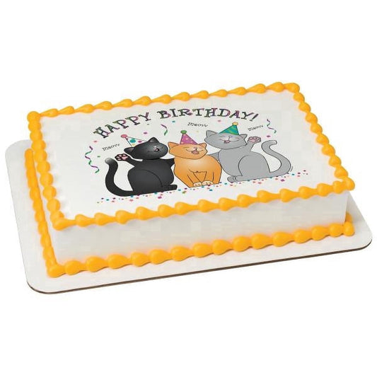 Birthday Cats Edible Image Icing Cake Topper for Quarter Sheet Cake, by TNCT