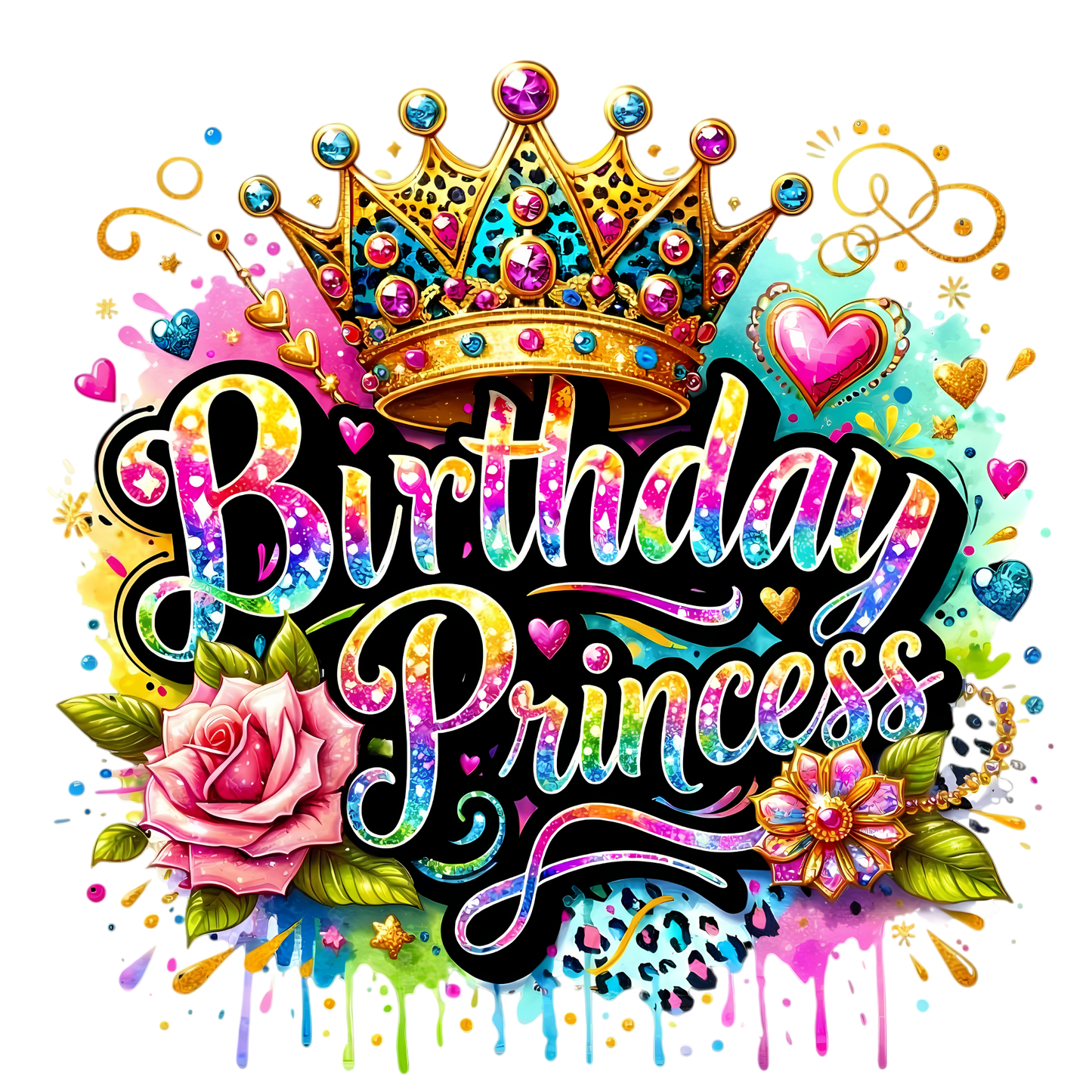 Happy Birthday Princess Theme with Sparkly Crown & Colors Edible Image Cake Topper for Half Sheet Cake, by Tnct. (1 Count)