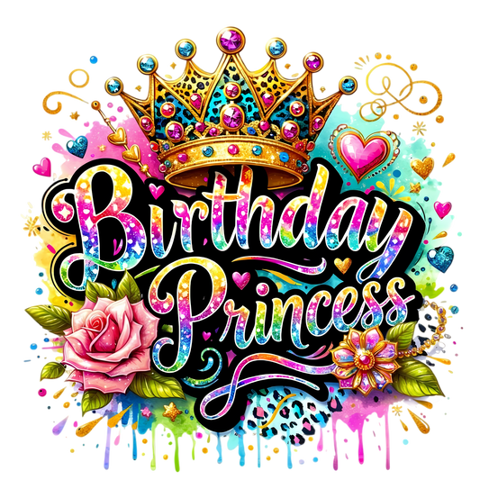 Happy Birthday Princess Theme with Sparkly Crown & Colors Edible Image Cake Topper for Half Sheet Cake, by Tnct. (1 Count)