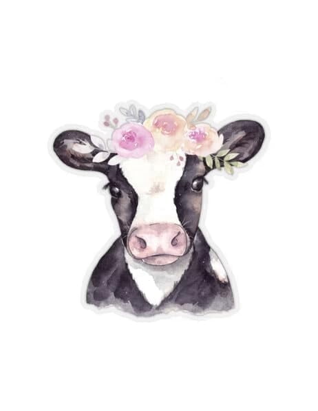 Black & White Dairy Cow with Pink Flowers Edible Icing Image Cake Topper, by Tnct.