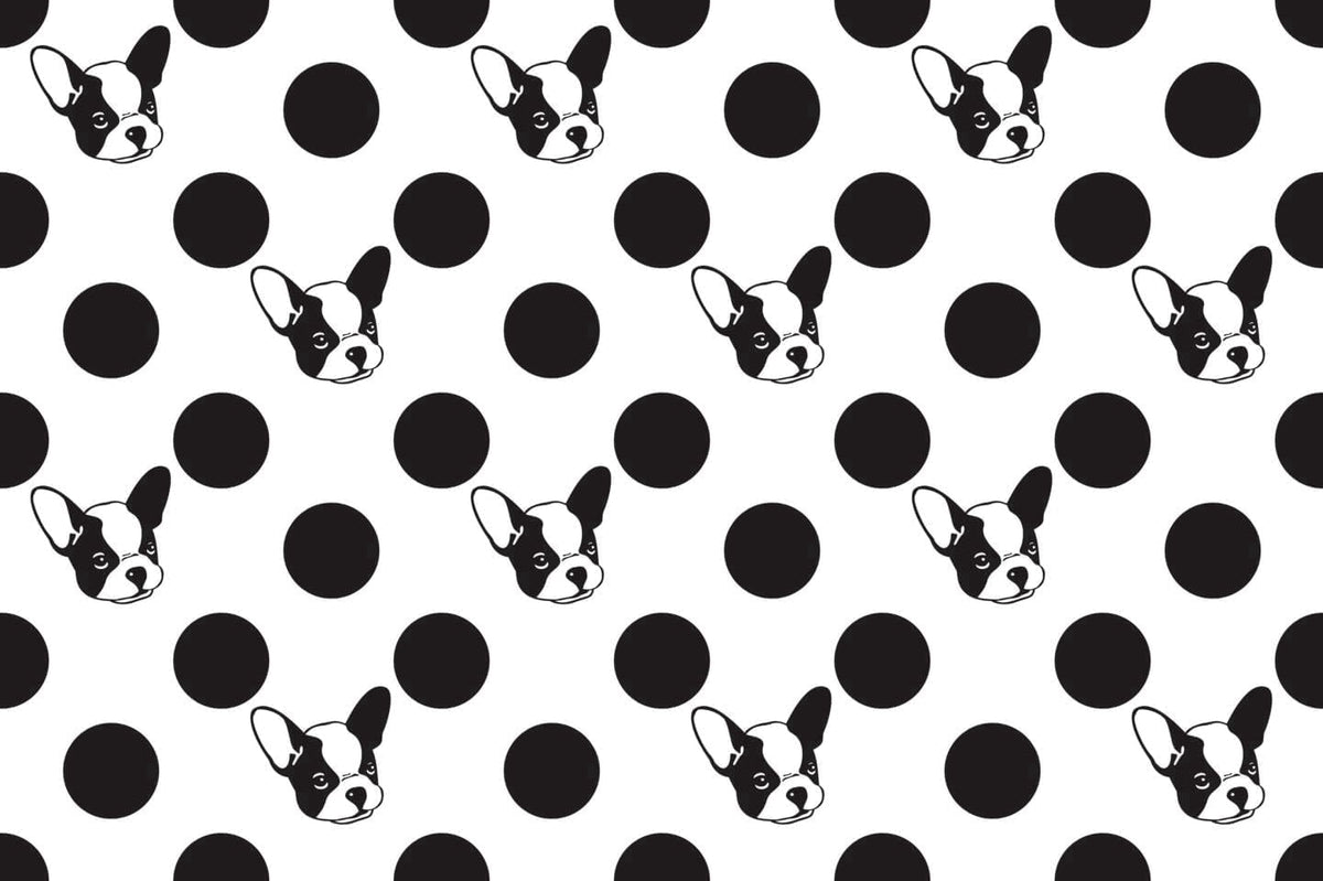 Black & White French Bulldog/Boston Terrier with Polka Dot Pattern Edible Icing Image Cake Topper, by Tnct.