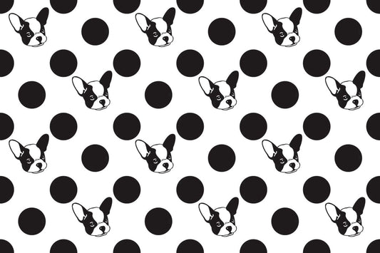 Black & White French Bulldog/Boston Terrier with Polka Dot Pattern Edible Icing Image Cake Topper, by Tnct.