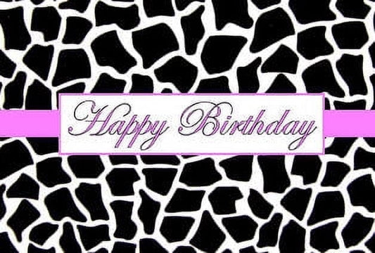 Black & White Giraffe Happy Birthday Elegant Edible Frosting Photo Cake Topper - Hot Pink