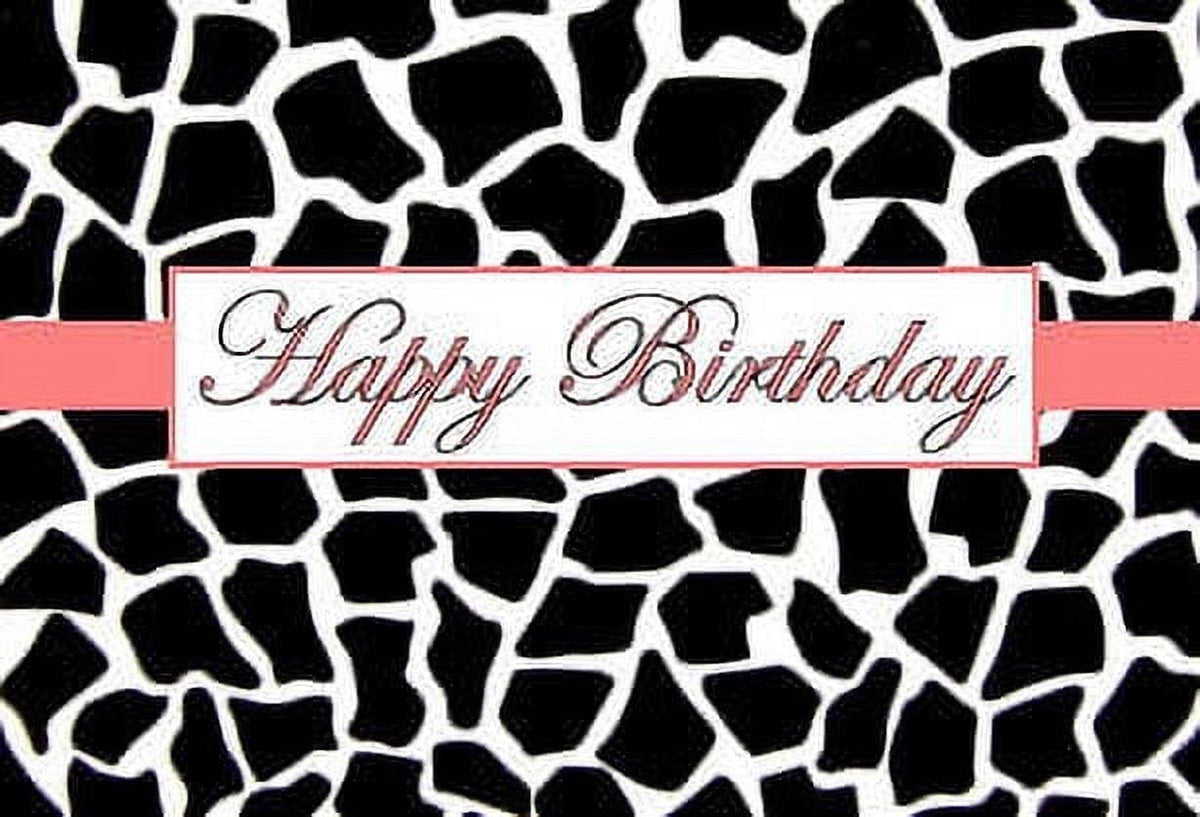 Black & White Giraffe Happy Birthday Elegant Edible Frosting Photo Cake Topper - Peach