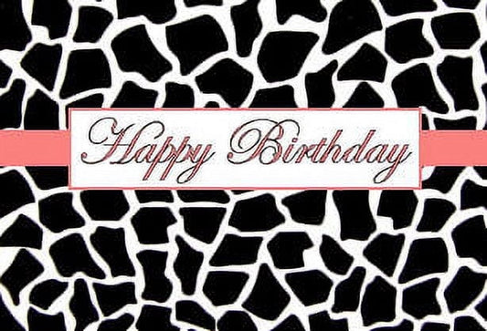 Black & White Giraffe Happy Birthday Elegant Edible Frosting Photo Cake Topper - Peach