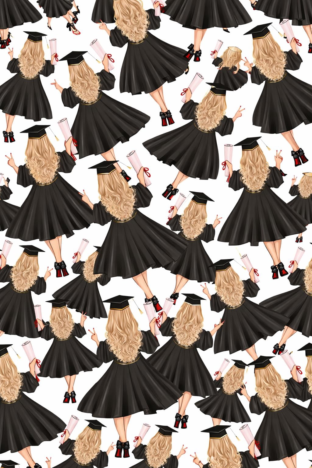 Blonde Graduate in Cap & Gown Walking Away Edible Image Cake Topper for Half Sheet Cake, by Tnct. (1 Count)