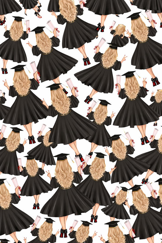 Blonde Graduate in Cap & Gown Walking Away Edible Image Cake Topper for Half Sheet Cake, by Tnct. (1 Count)