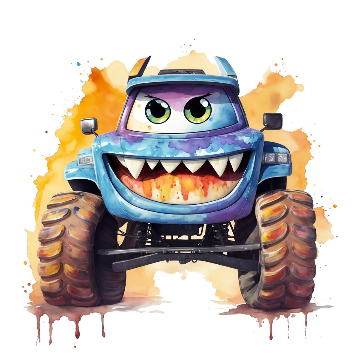 Blue Cartoon Lifted Monster Truck Edible Icing Image Cake Border Strips & Cake Toppers, by TNCT (3 Count)
