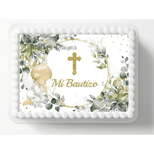 Blue Floral Mi Bautizo Boy Edible Icing Cake Topper, by TNCT