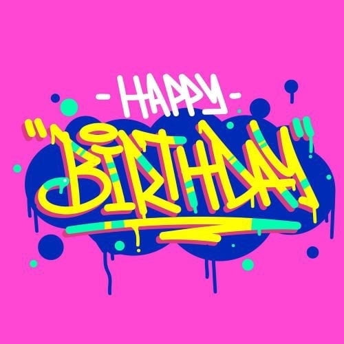 Bright & Fun Graffiti Print Happy Birthday Edible Icing Image Cake Topper, by TNCT