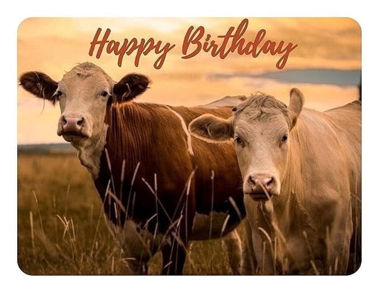 Brown & White Cow Birthday Edible Icing Image Cake Topper, by Tnct.
