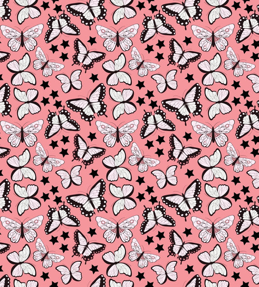 Butterfly & Stars Pink, Black & White Pattern Edible Icing Image Cake Topper, by Tnct.