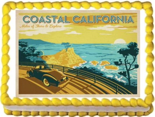 TNCT California Coastal Living Edible Image Cake Topper for Quarter Sheet Cake