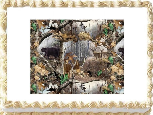 Camo Hunting Deer Bear Duck Edible Image Icing Cake Topper for Quarter Sheet Cake, by TNCT